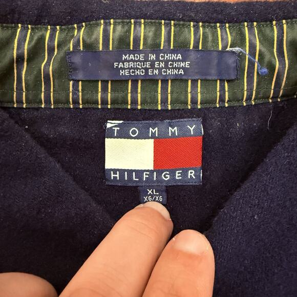 Vtg Tommy Hilfiger Wool Blend Blue Button Down Shirt Pocket Crest Men's XL - Picture 6 of 12
